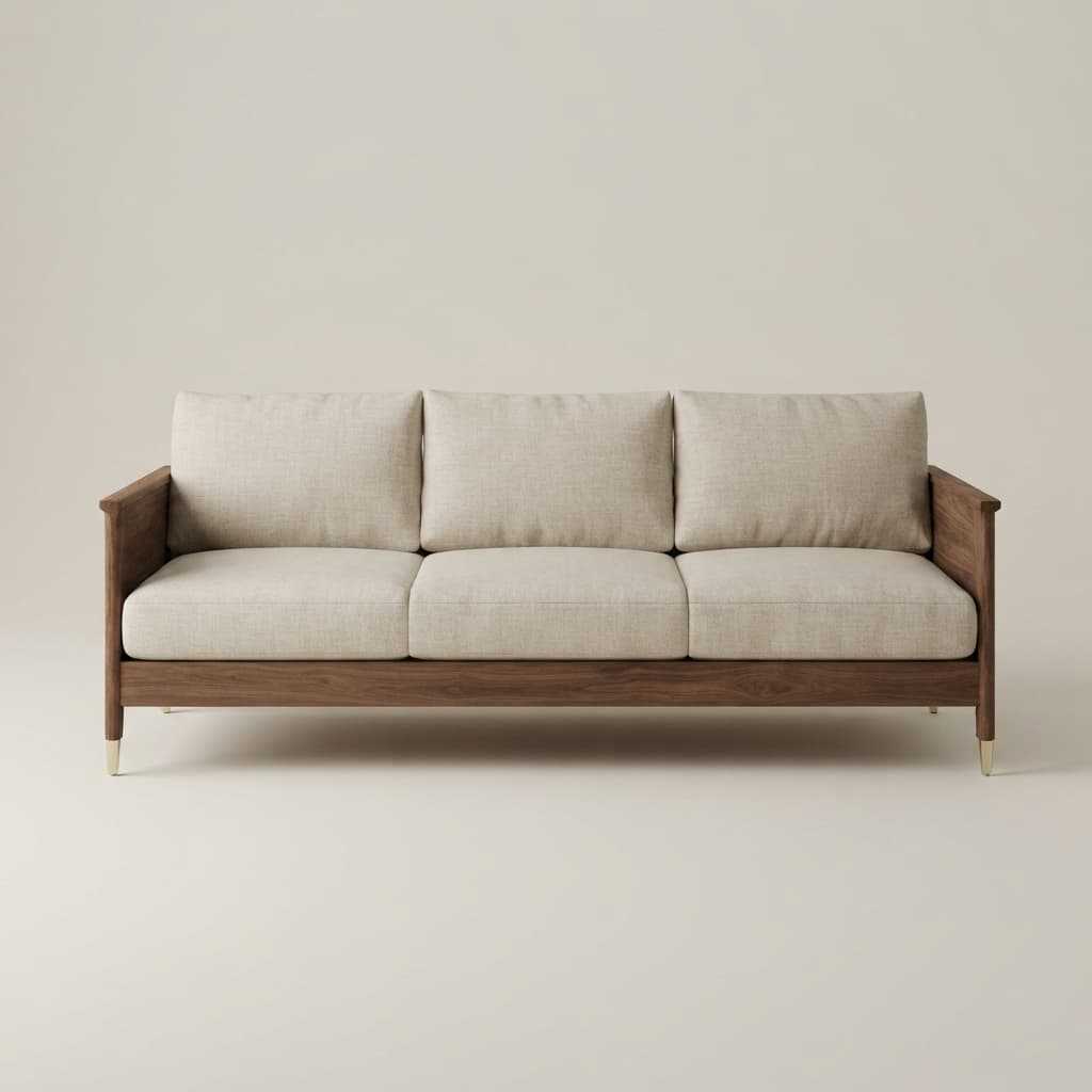 A warm living room furnished with a sofa and accent table